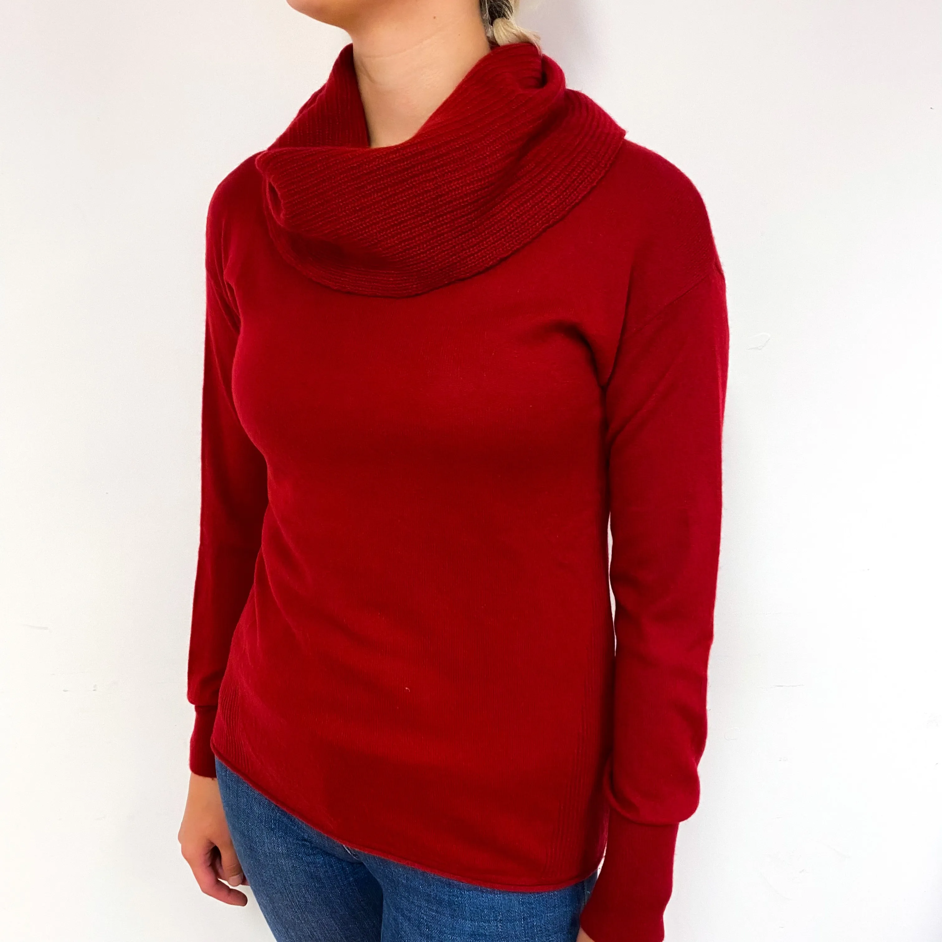 Crimson Red Cashmere Cowl Neck Jumper Small