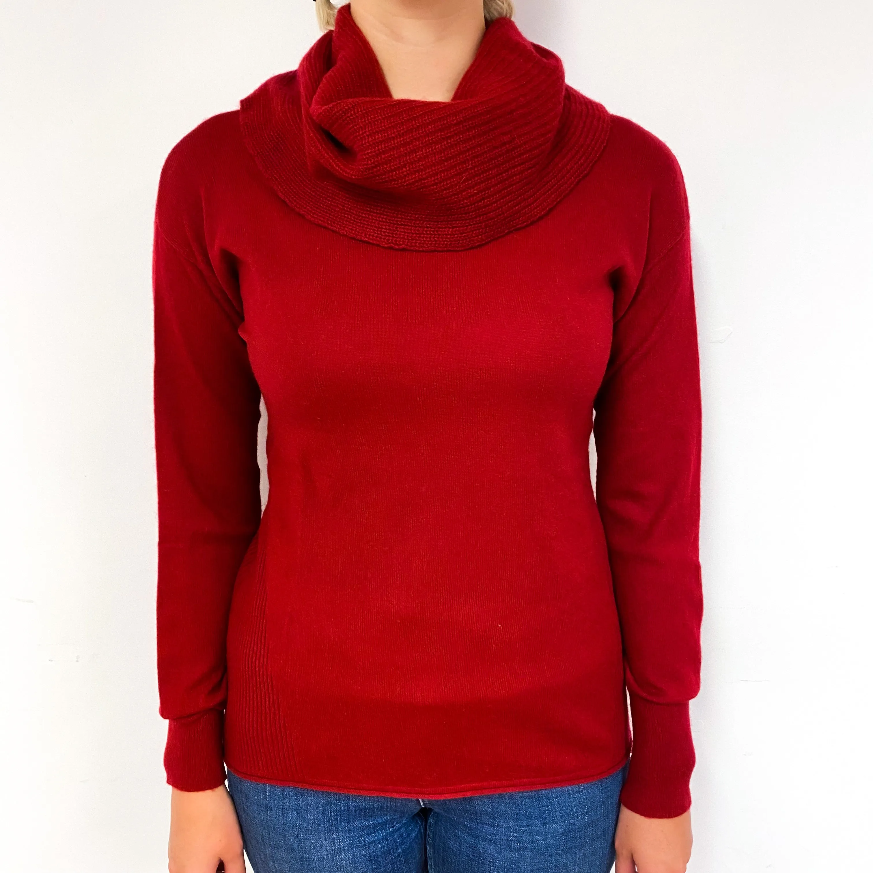 Crimson Red Cashmere Cowl Neck Jumper Small