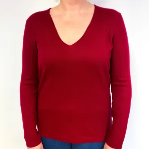 Crimson Red Cashmere Low V-Neck Jumper Large