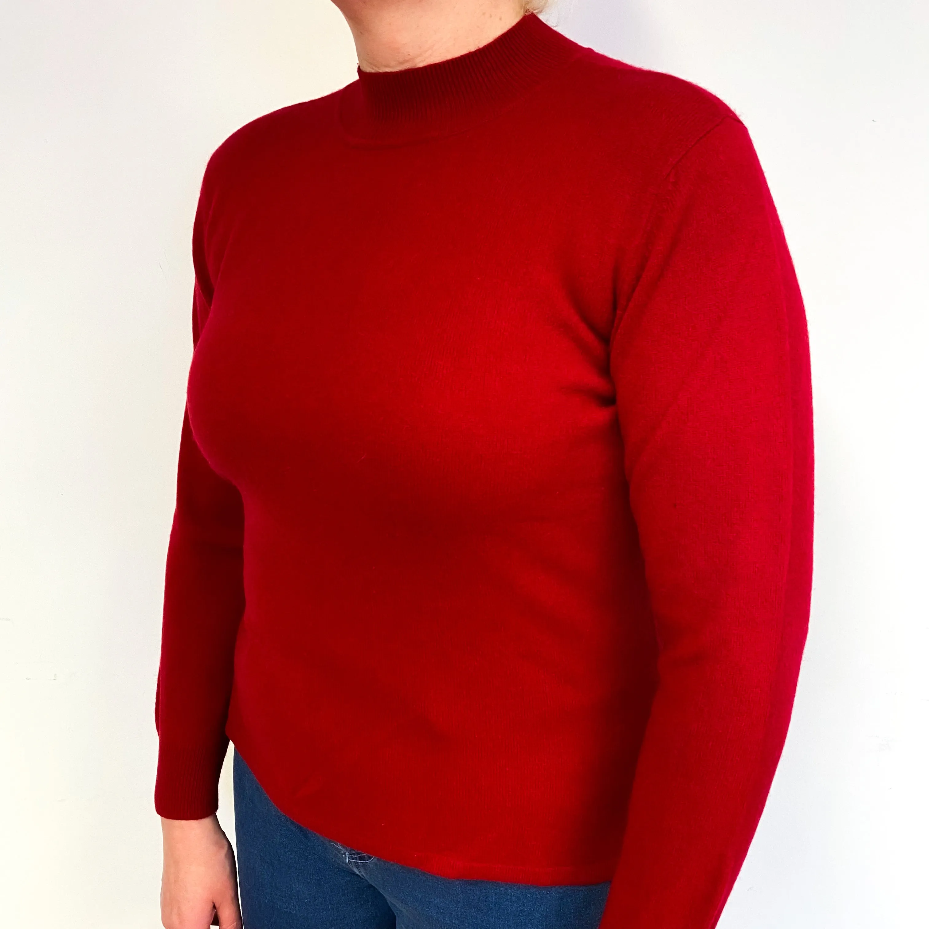 Crimson Red Cashmere Turtle Neck Jumper Large