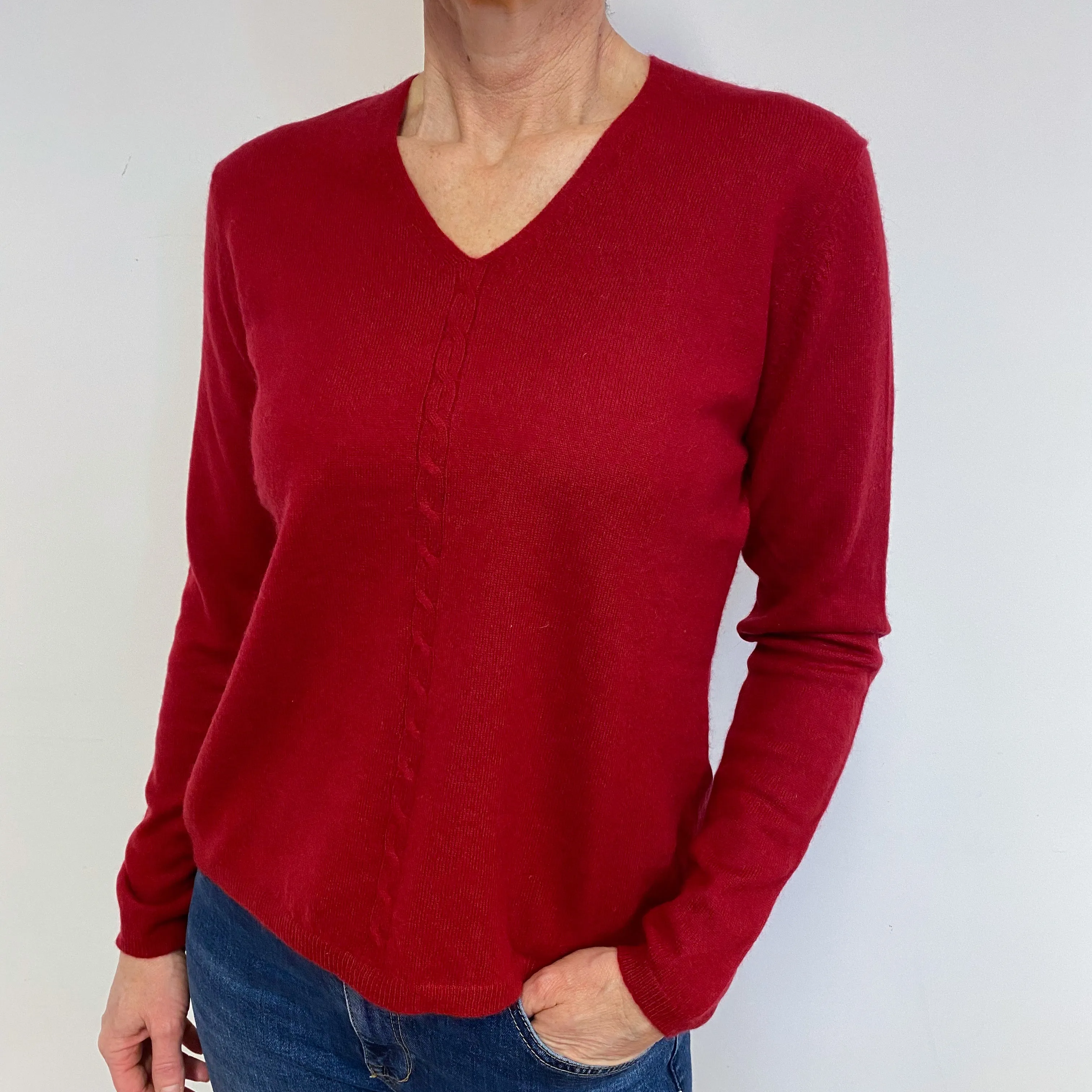 Crimson Red V Neck Jumper Medium