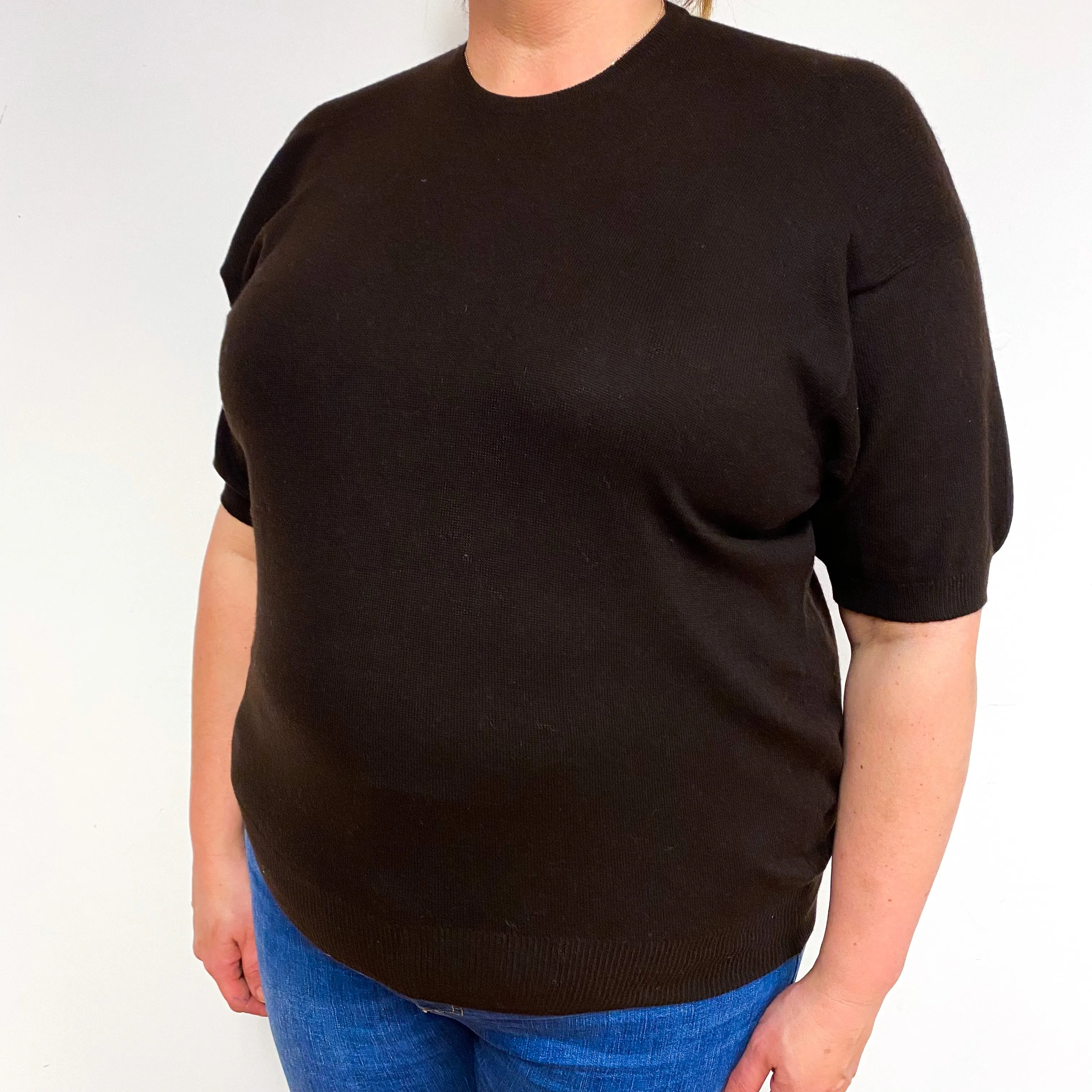 Dark Chocolate Brown Cashmere Short Sleeve Jumper Extra Large