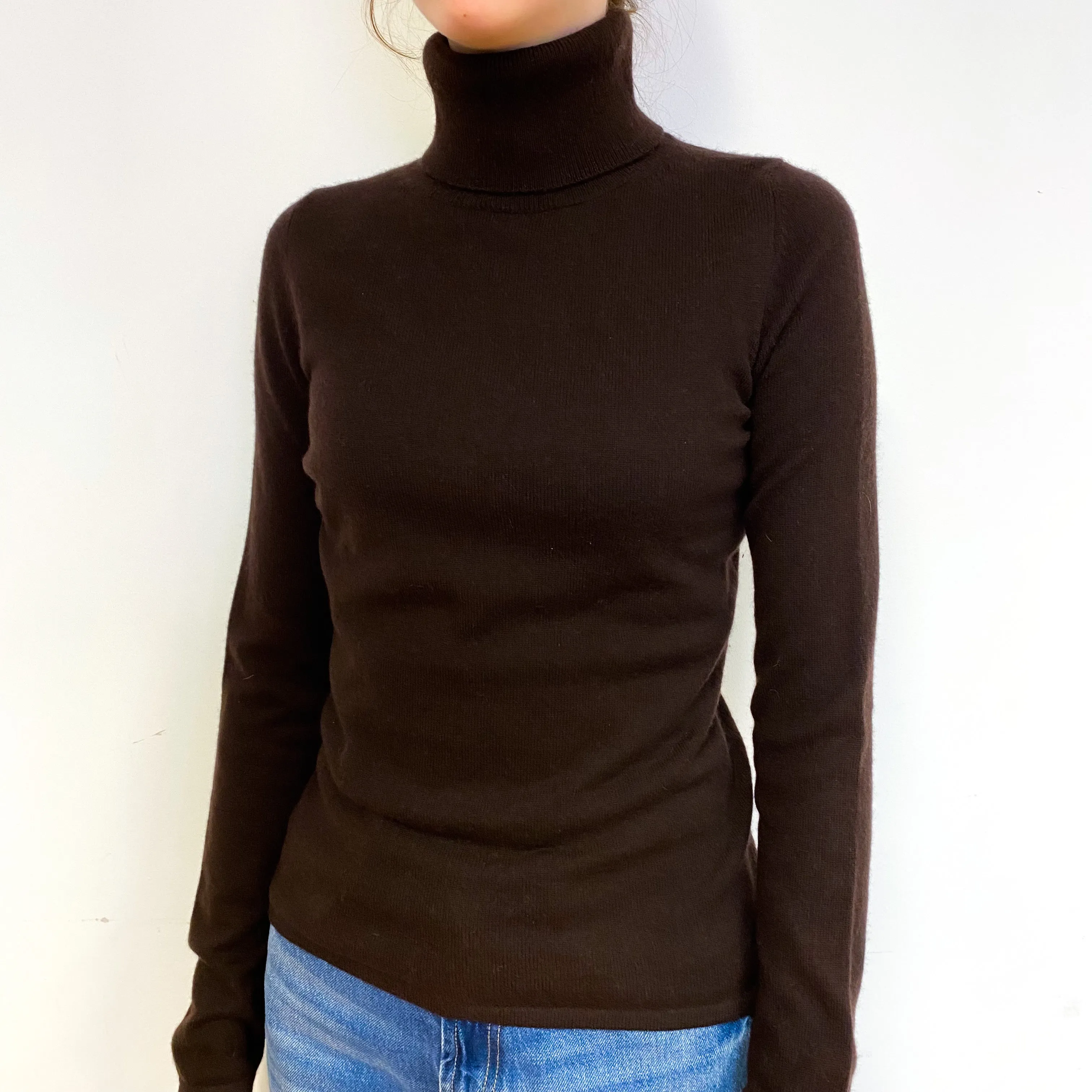 Dark Chocolate Cashmere Polo Neck Jumper Extra Small