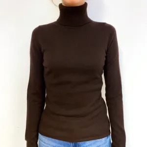 Dark Chocolate Cashmere Polo Neck Jumper Extra Small