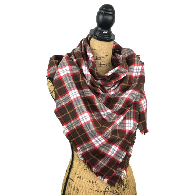 Dark Chocolate, Red and White with Butterscotch Accent Luxe Collection Plaid Infinity and Blanket Scarves