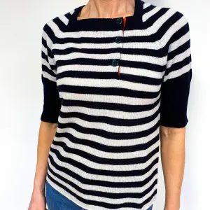 Dark Navy And Cream Cashmere Crew Neck Jumper Medium