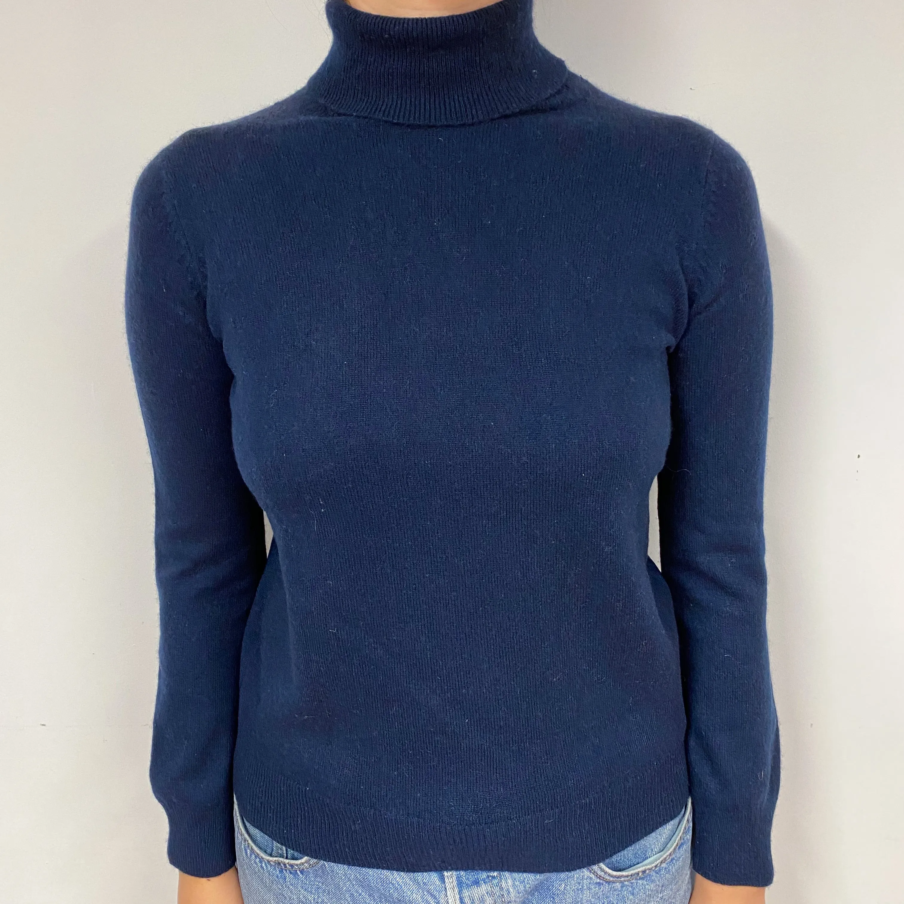 Dark Navy Blue Cashmere Polo Neck Jumper Small