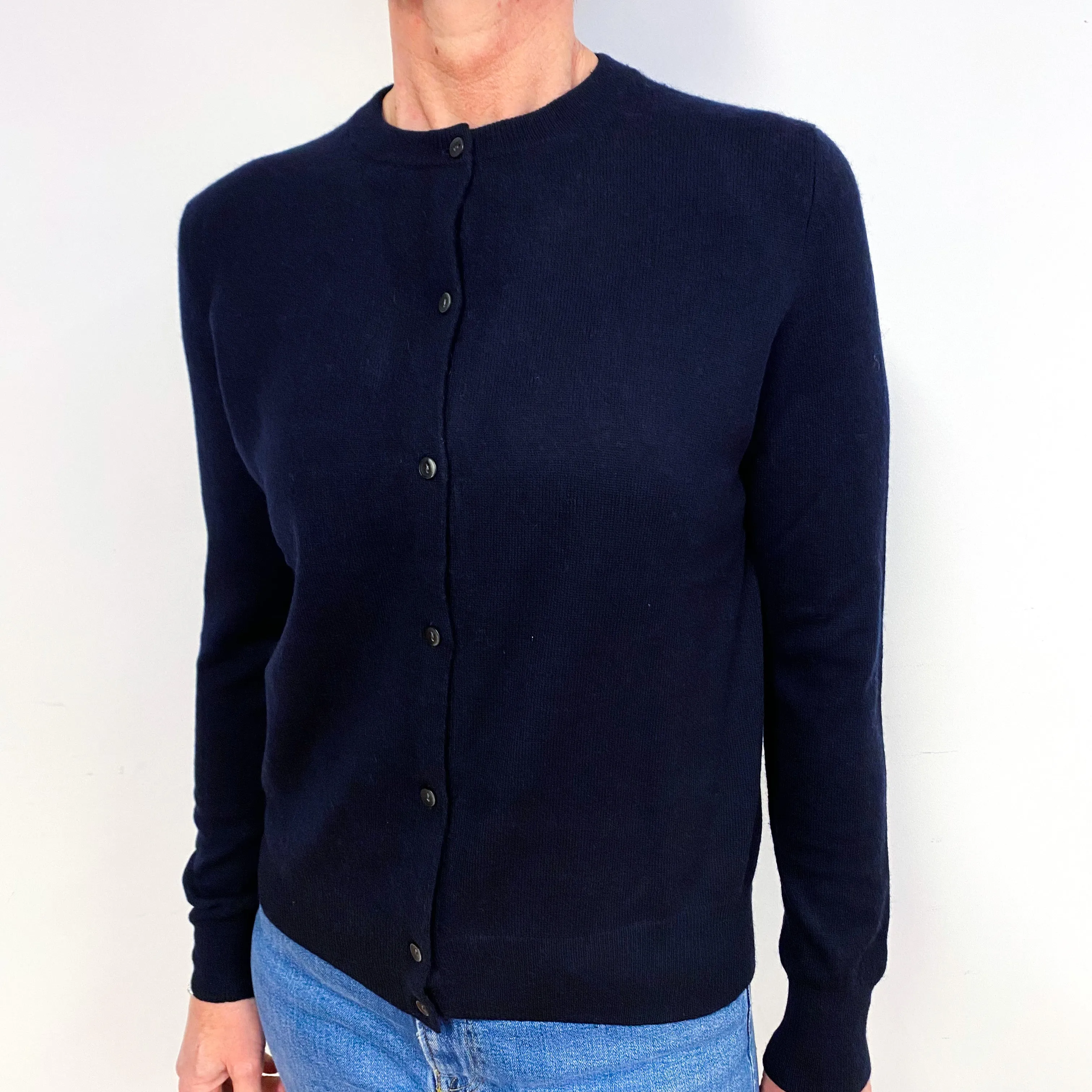 Darkest Navy Cashmere Crew Neck Cardigan Medium