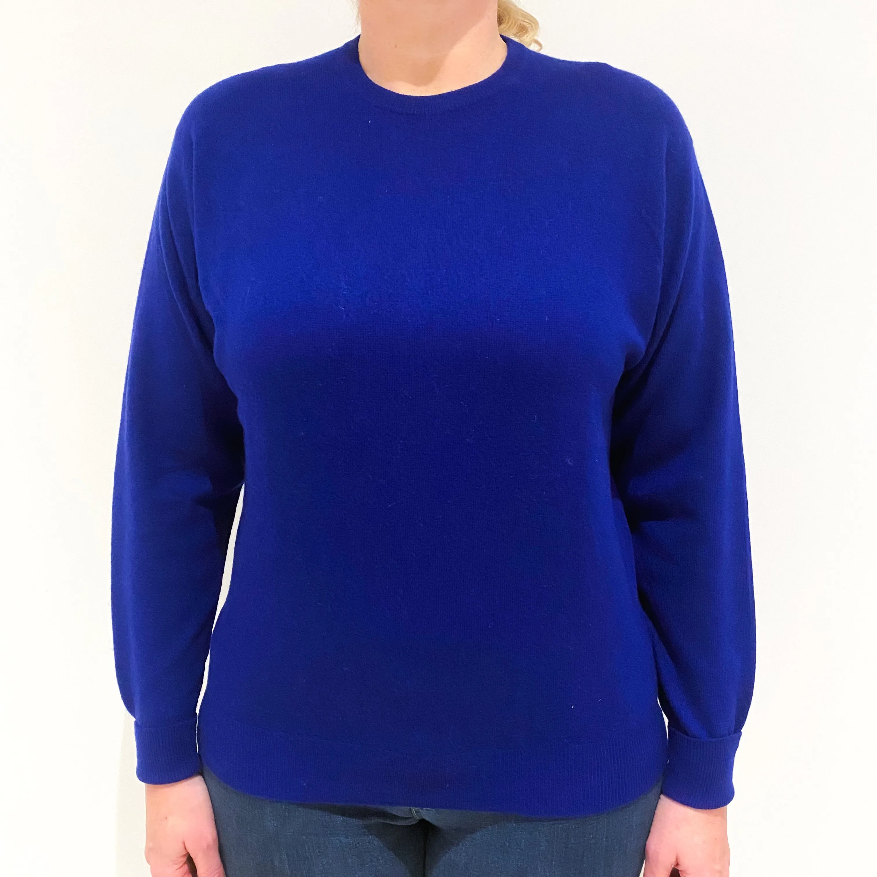 Deep Cobalt Blue Cashmere Crew Neck Jumper Large