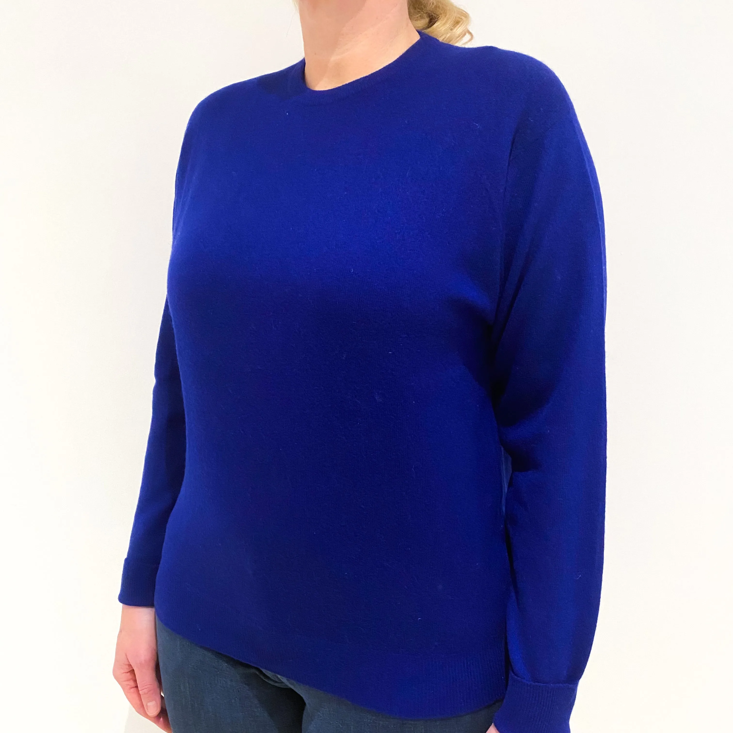 Deep Cobalt Blue Cashmere Crew Neck Jumper Large