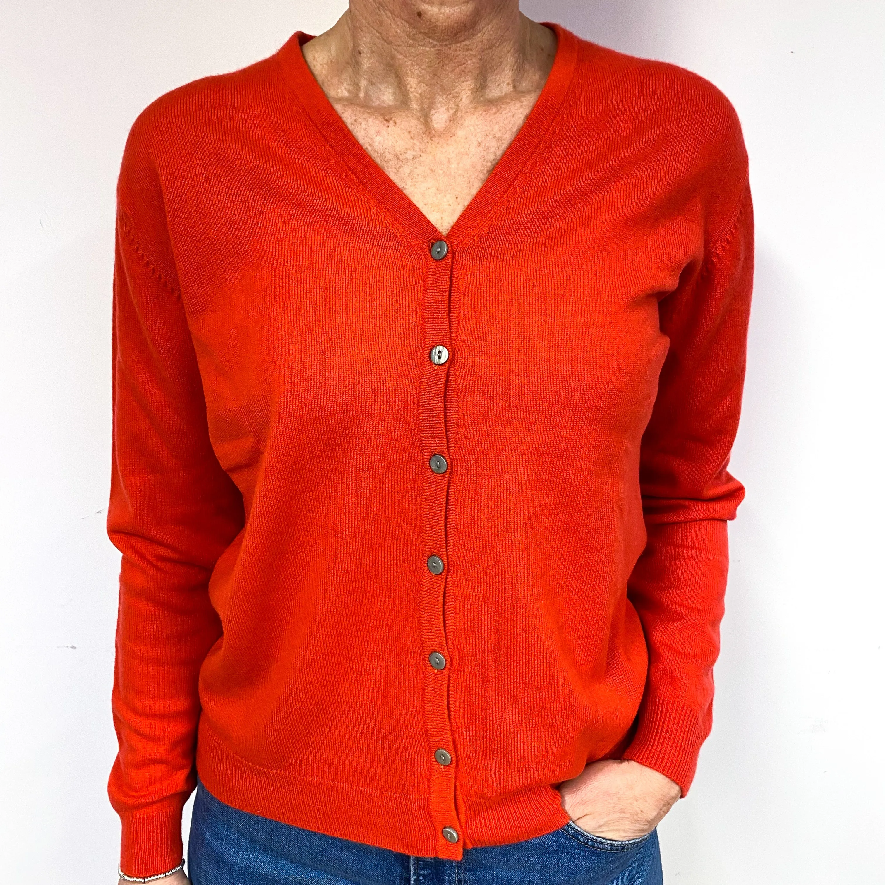 Deep Orange Cashmere V-Neck Cardigan Medium