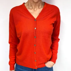 Deep Orange Cashmere V-Neck Cardigan Medium