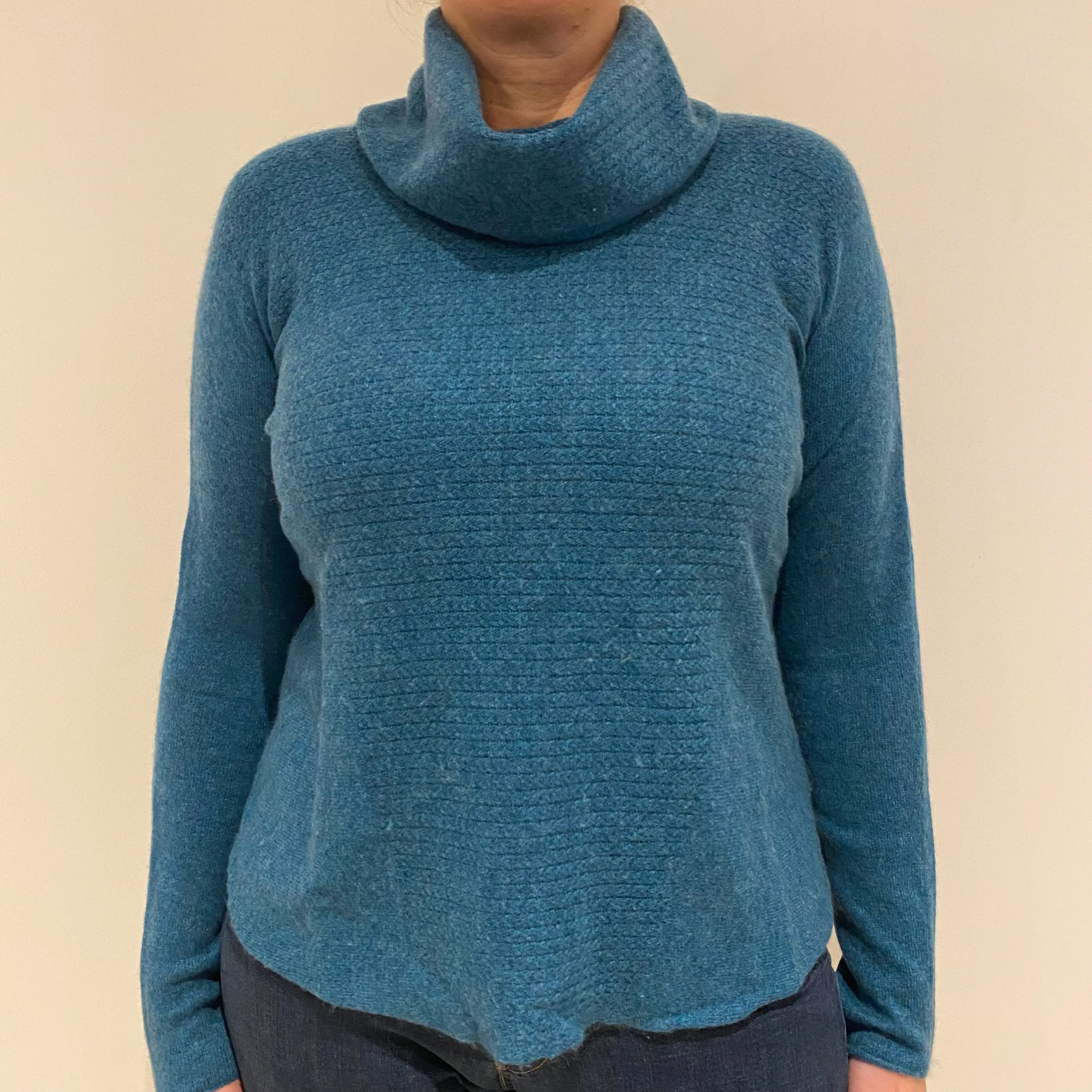 Deep Sea Green Cashmere Cowl Neck Jumper Large