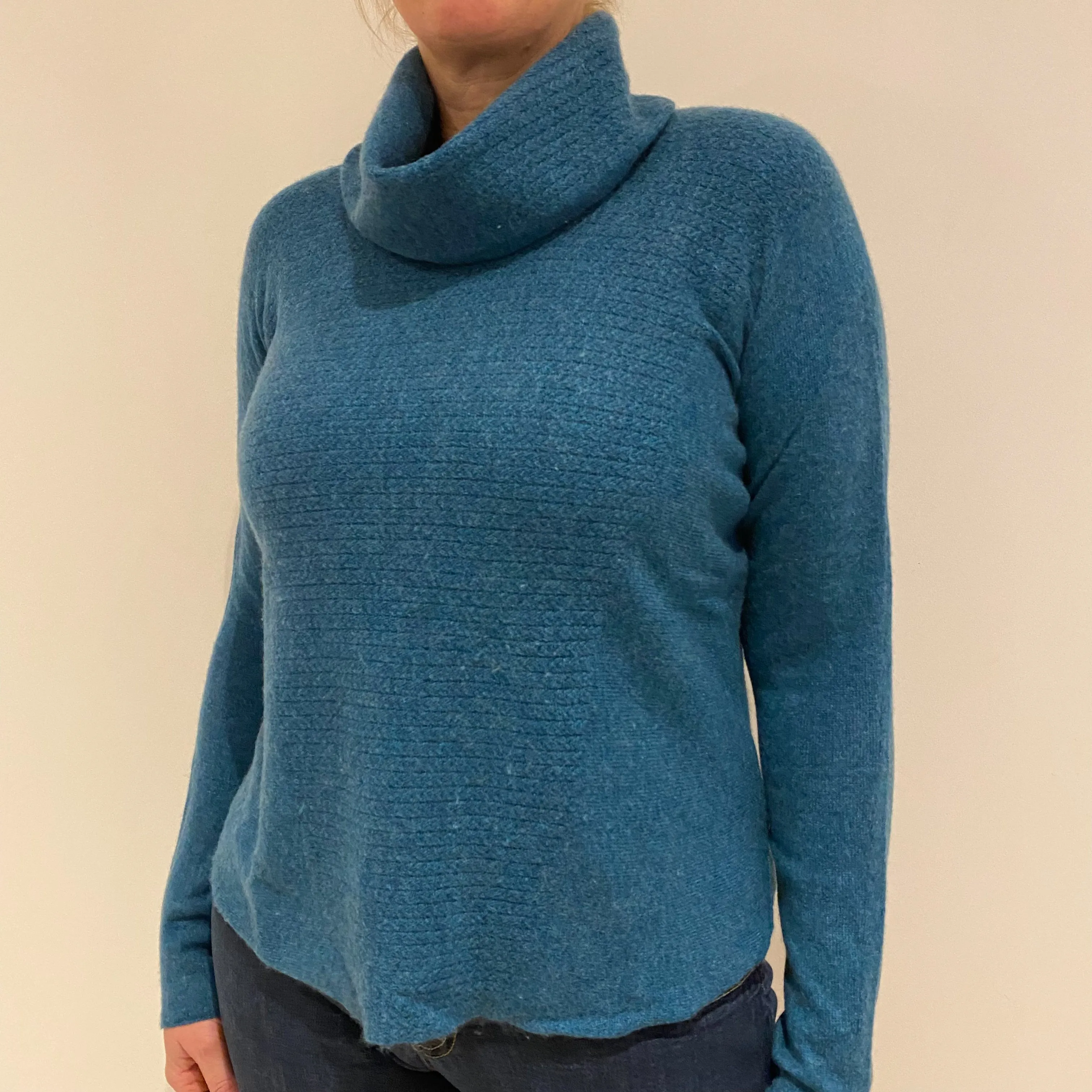 Deep Sea Green Cashmere Cowl Neck Jumper Large