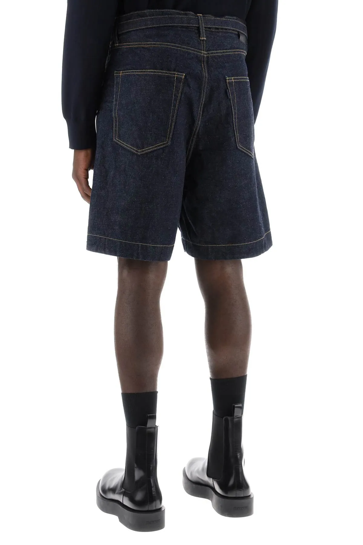 denim bermuda shorts with removable belt