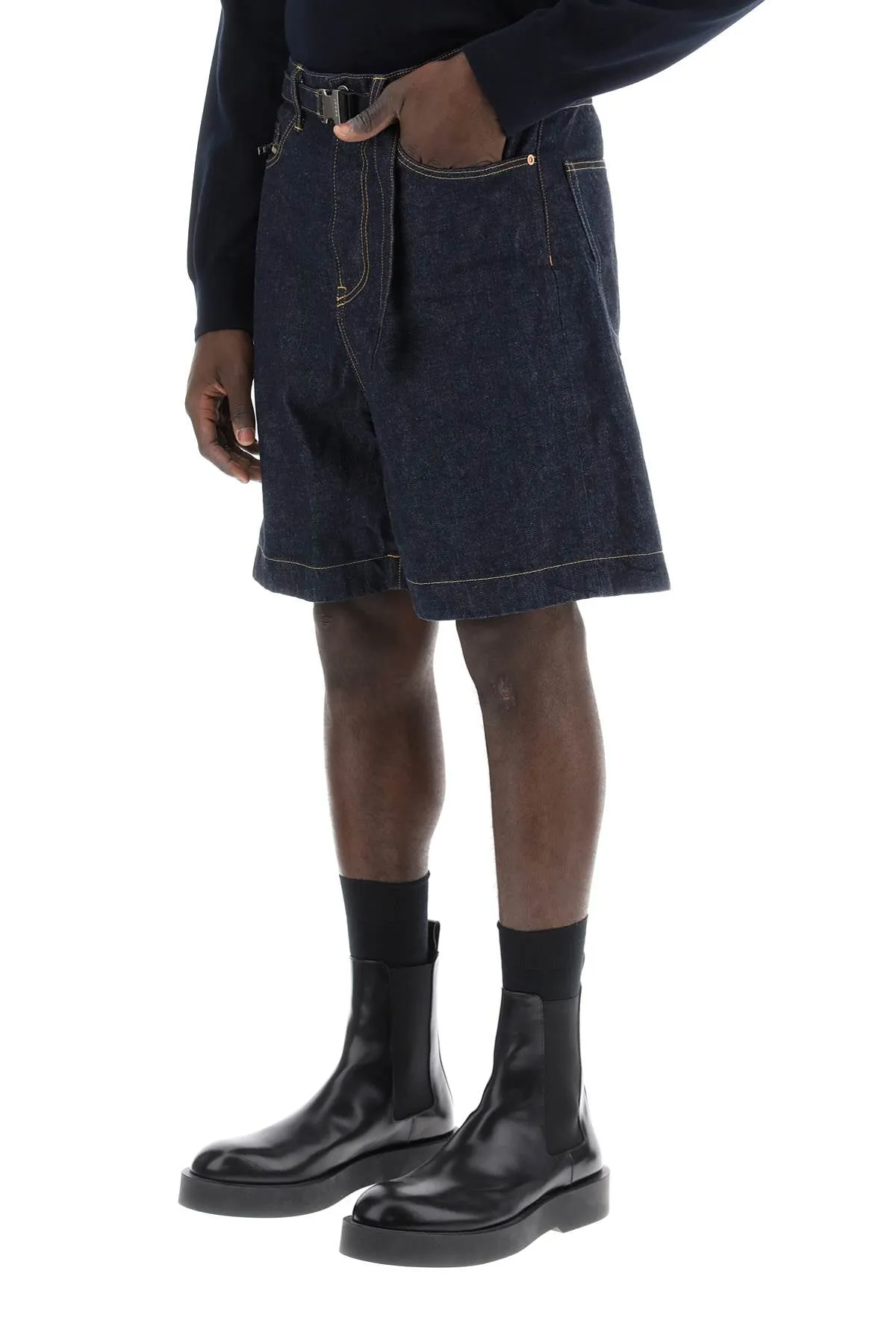 denim bermuda shorts with removable belt