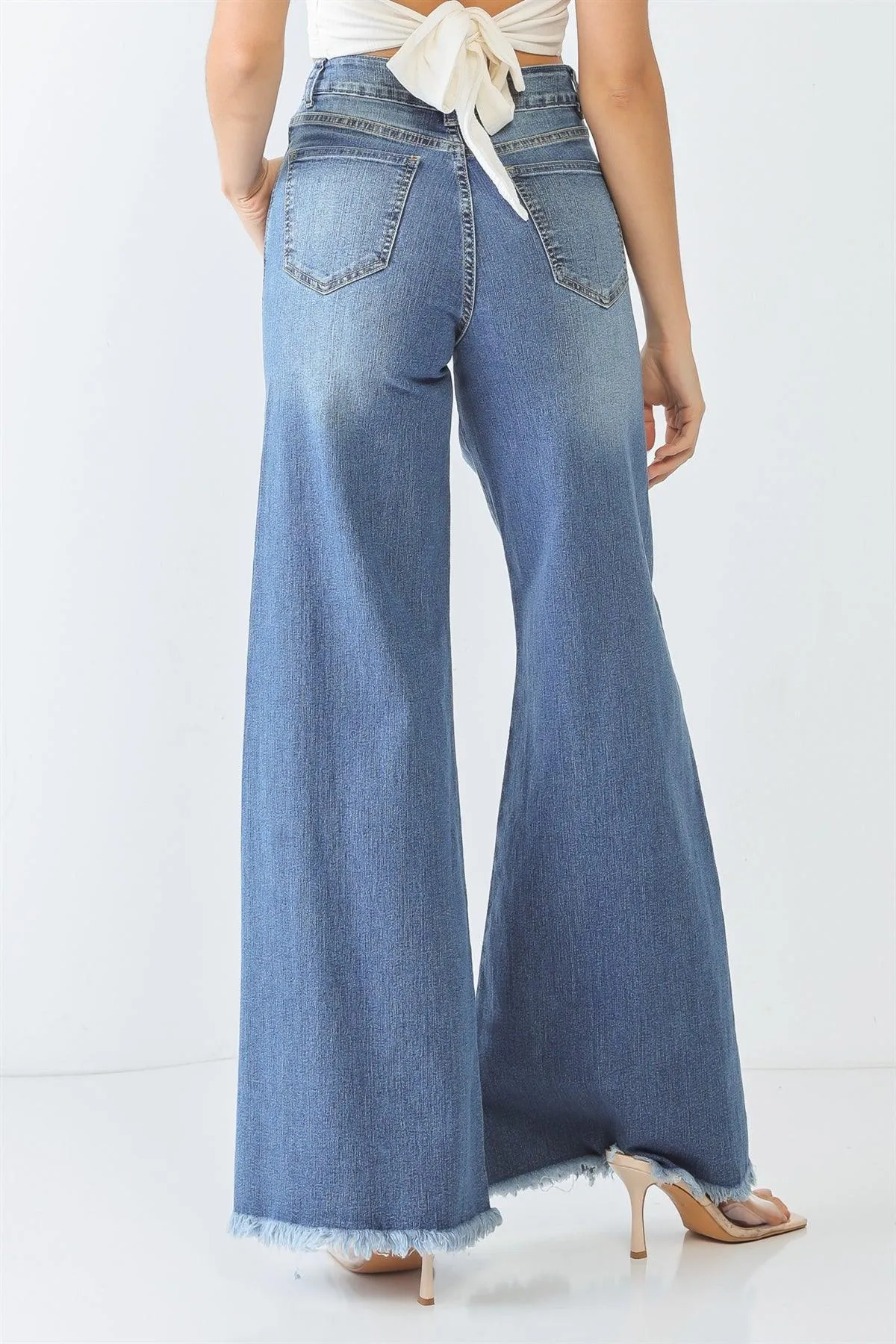 Denim Cotton Cut-Out Five Pocket High Waist Flare Jeans