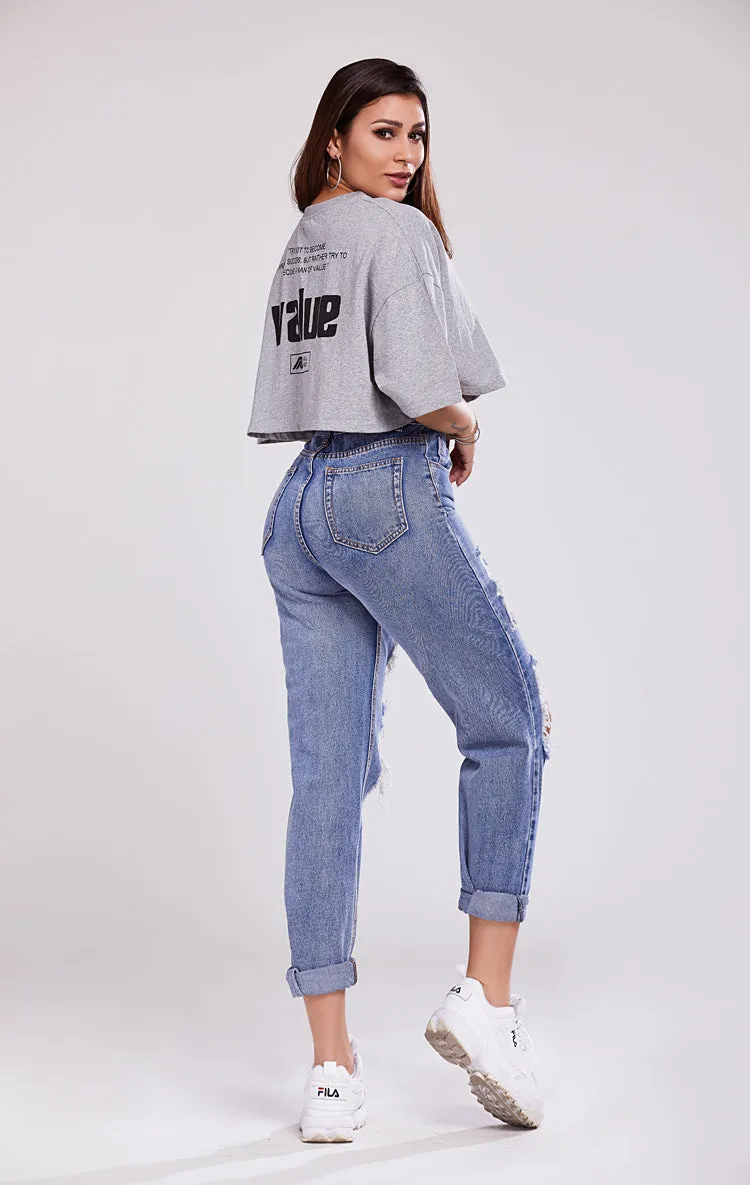 Destroyed Cuff Leg Jeans