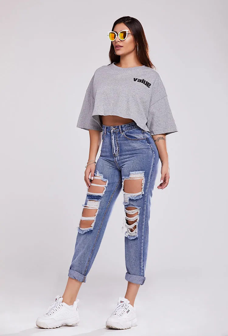 Destroyed Cuff Leg Jeans