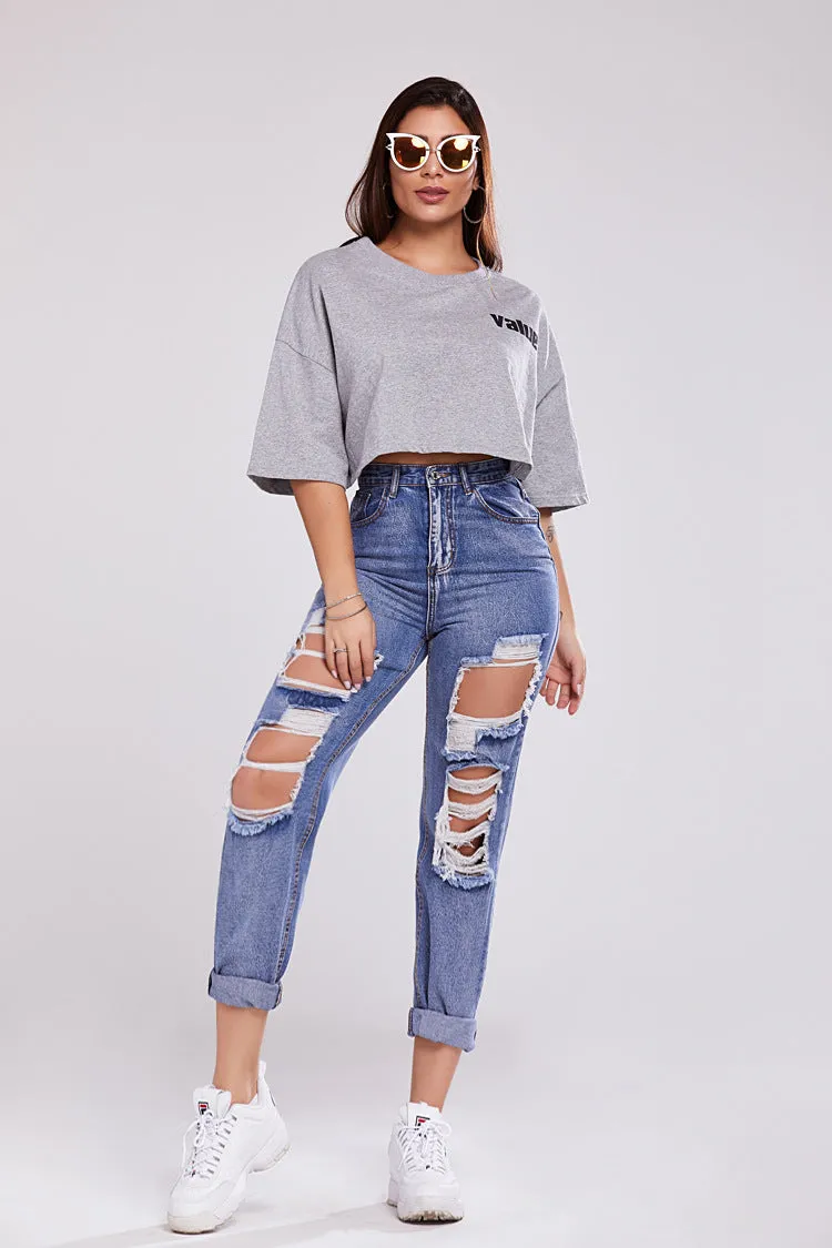 Destroyed Cuff Leg Jeans