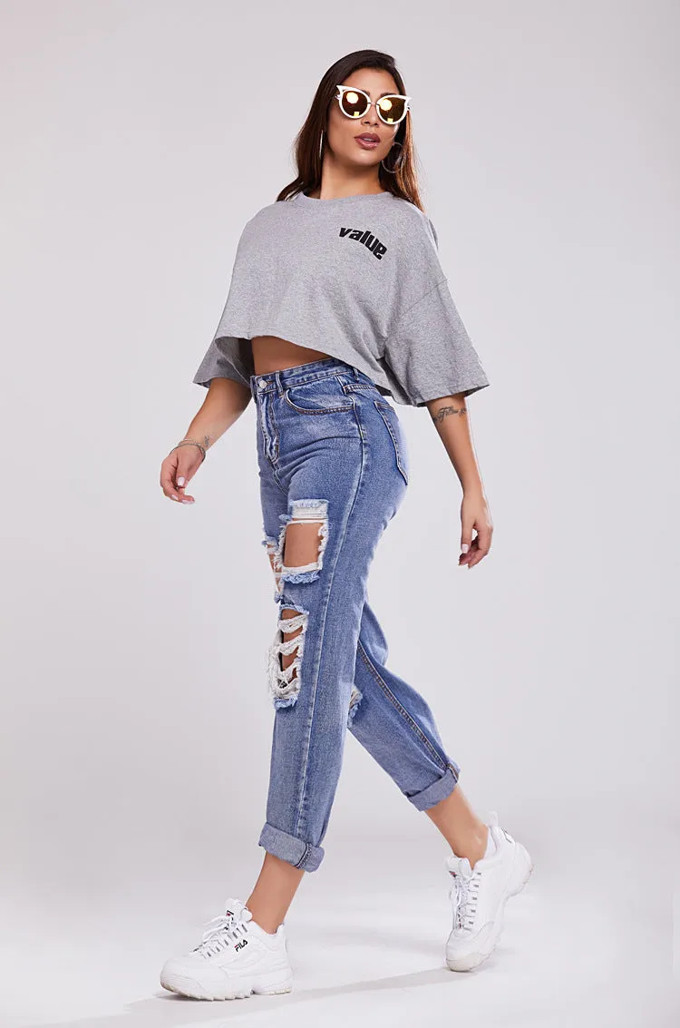 Destroyed Cuff Leg Jeans