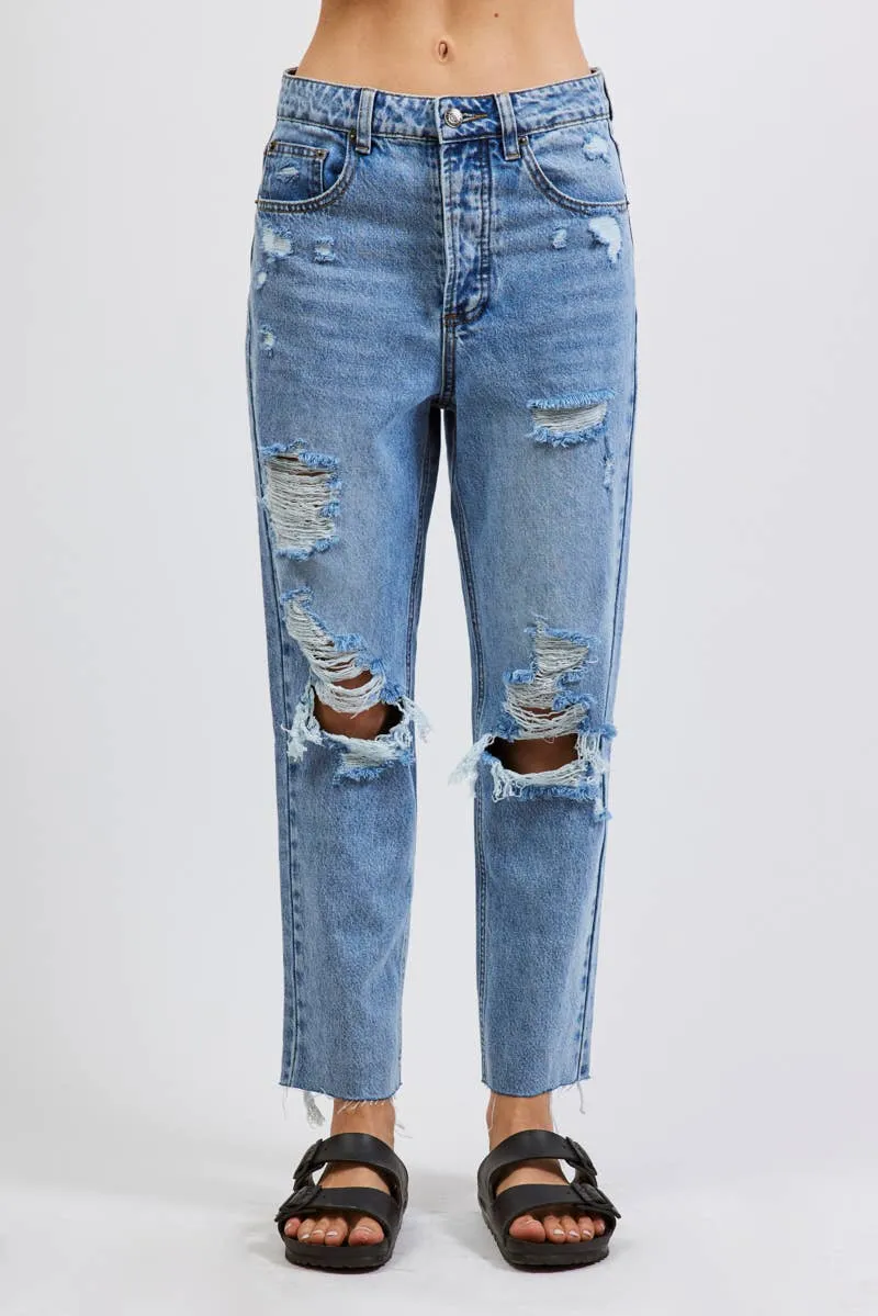 Destroyed Rigid Denim Jeans