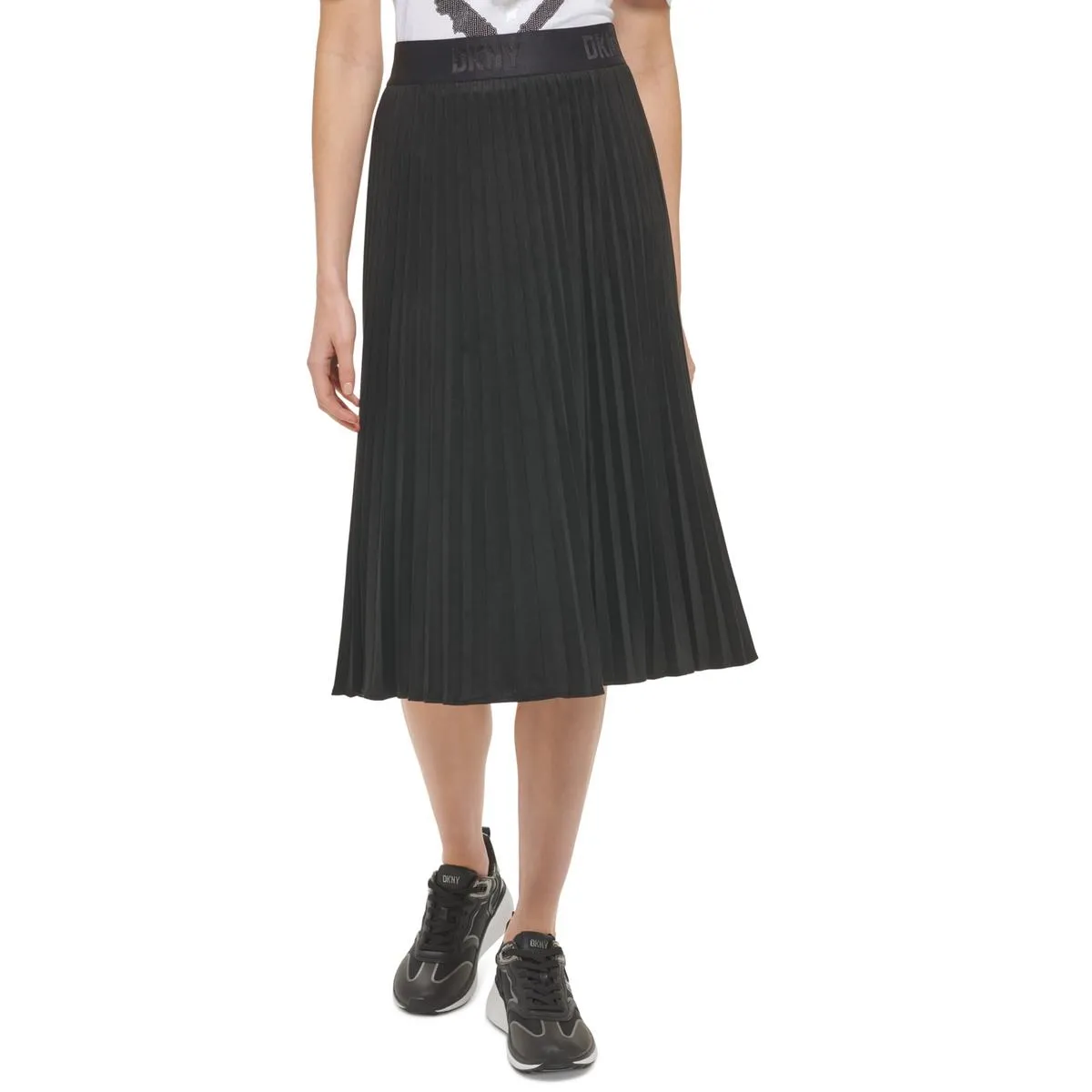 DKNY Womens Faux Suede Midi Pleated Skirt