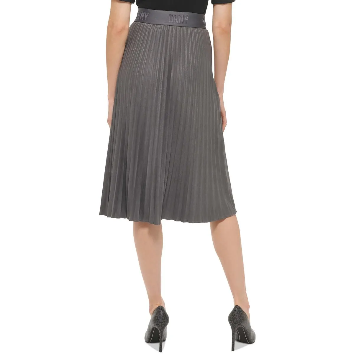 DKNY Womens Faux Suede Midi Pleated Skirt