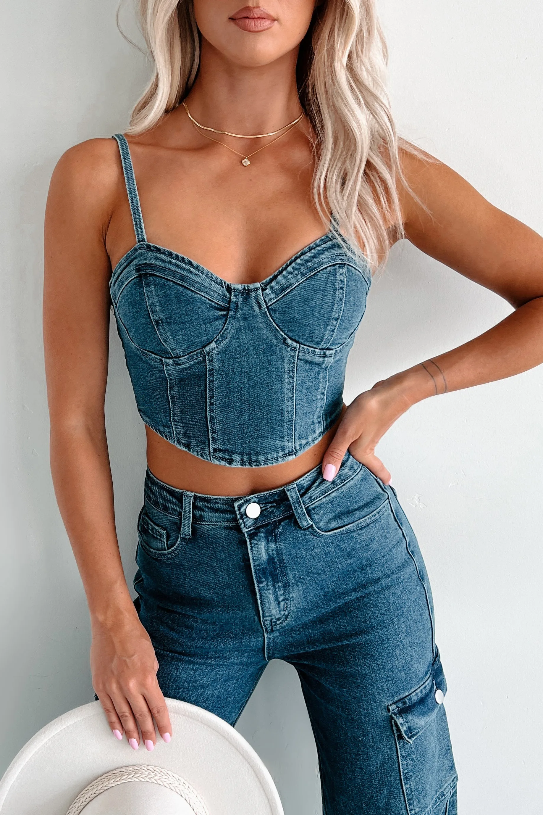 Downtown Daze Denim Crop Tank (Dark Denim)