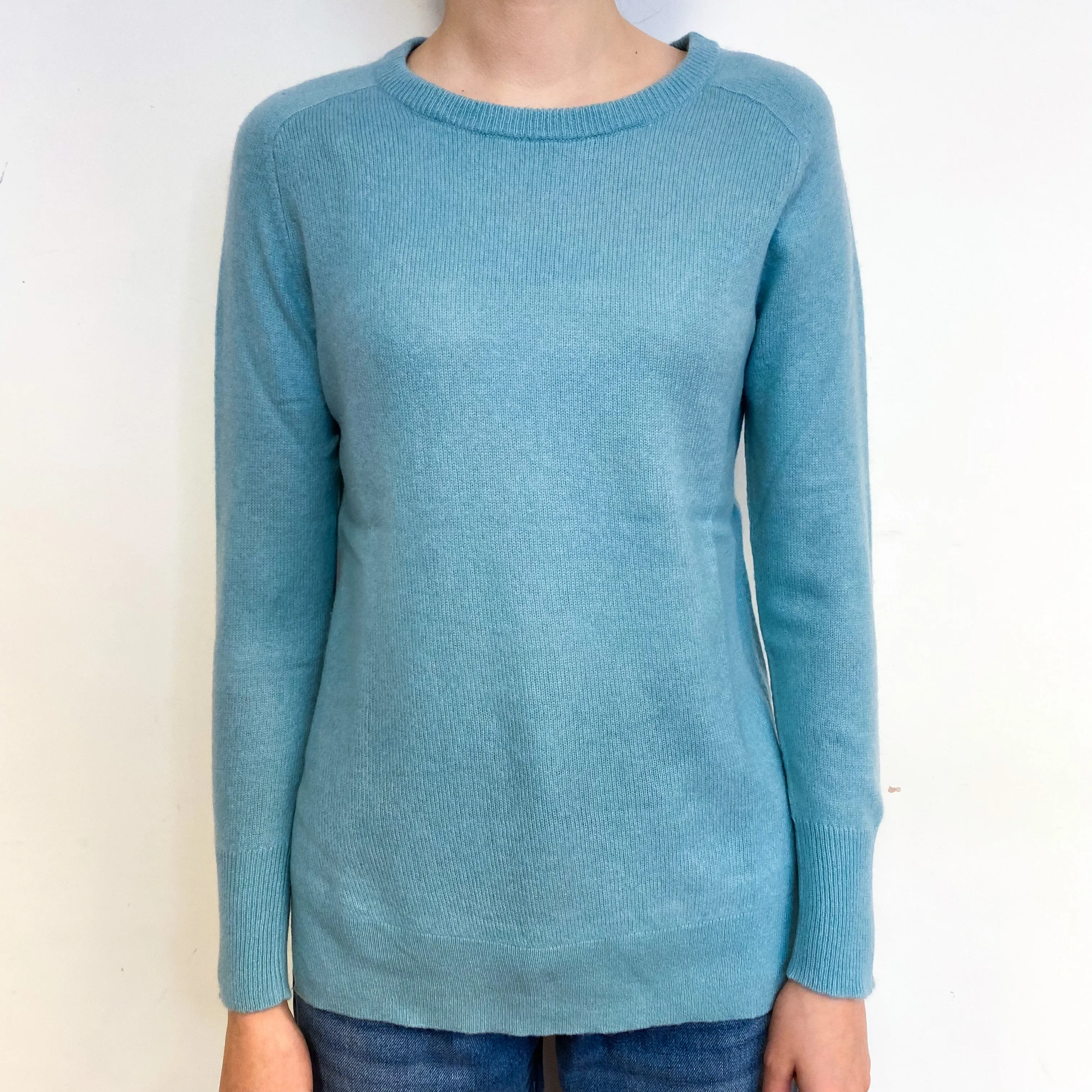 Duck Egg Blue Cashmere Crew Neck Jumper Extra Small