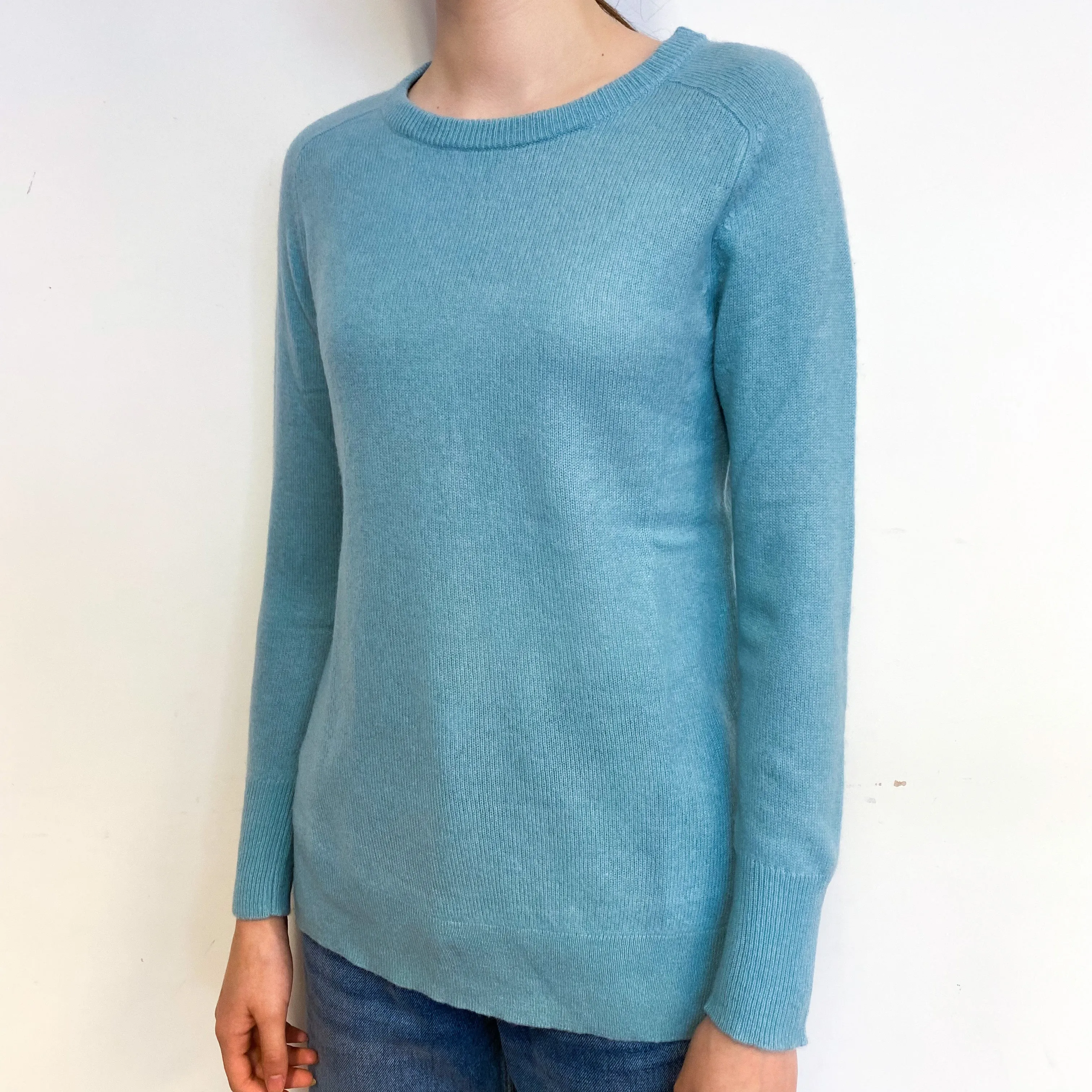 Duck Egg Blue Cashmere Crew Neck Jumper Extra Small