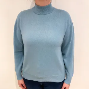 Duck Egg Blue Cashmere Turtle Neck Jumper Large