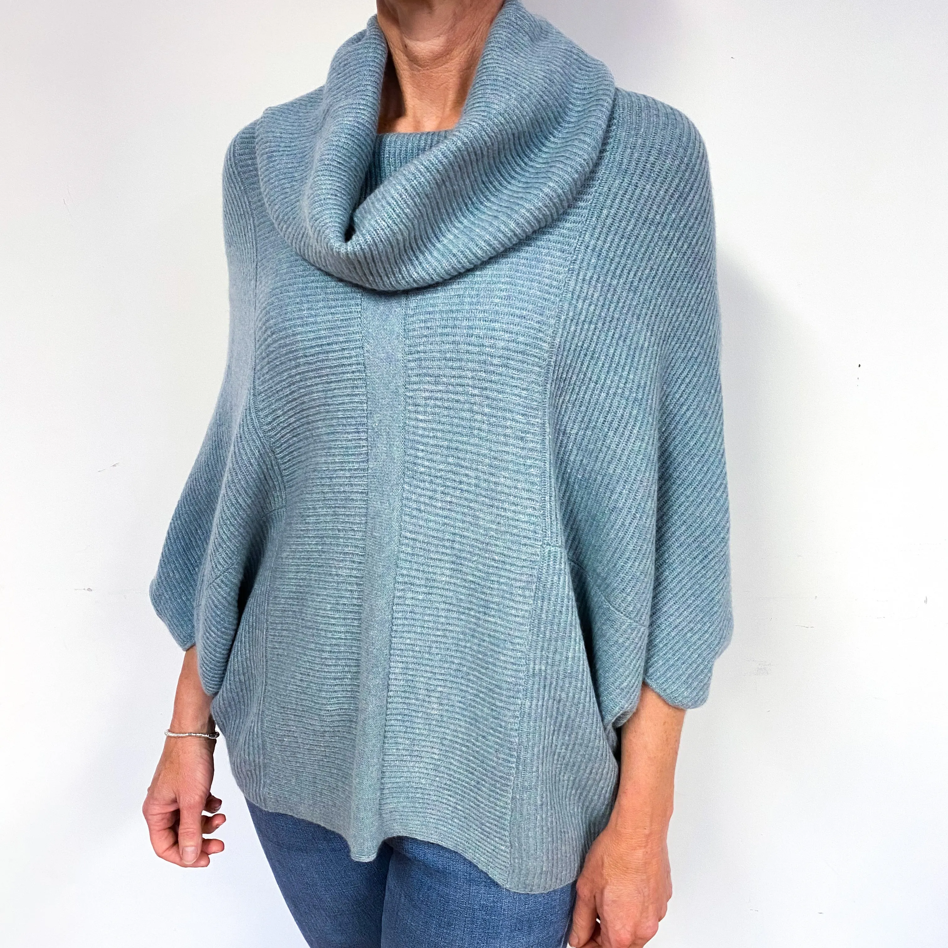 Duck Egg Green Batwing Cashmere Cowl Neck Jumper Medium