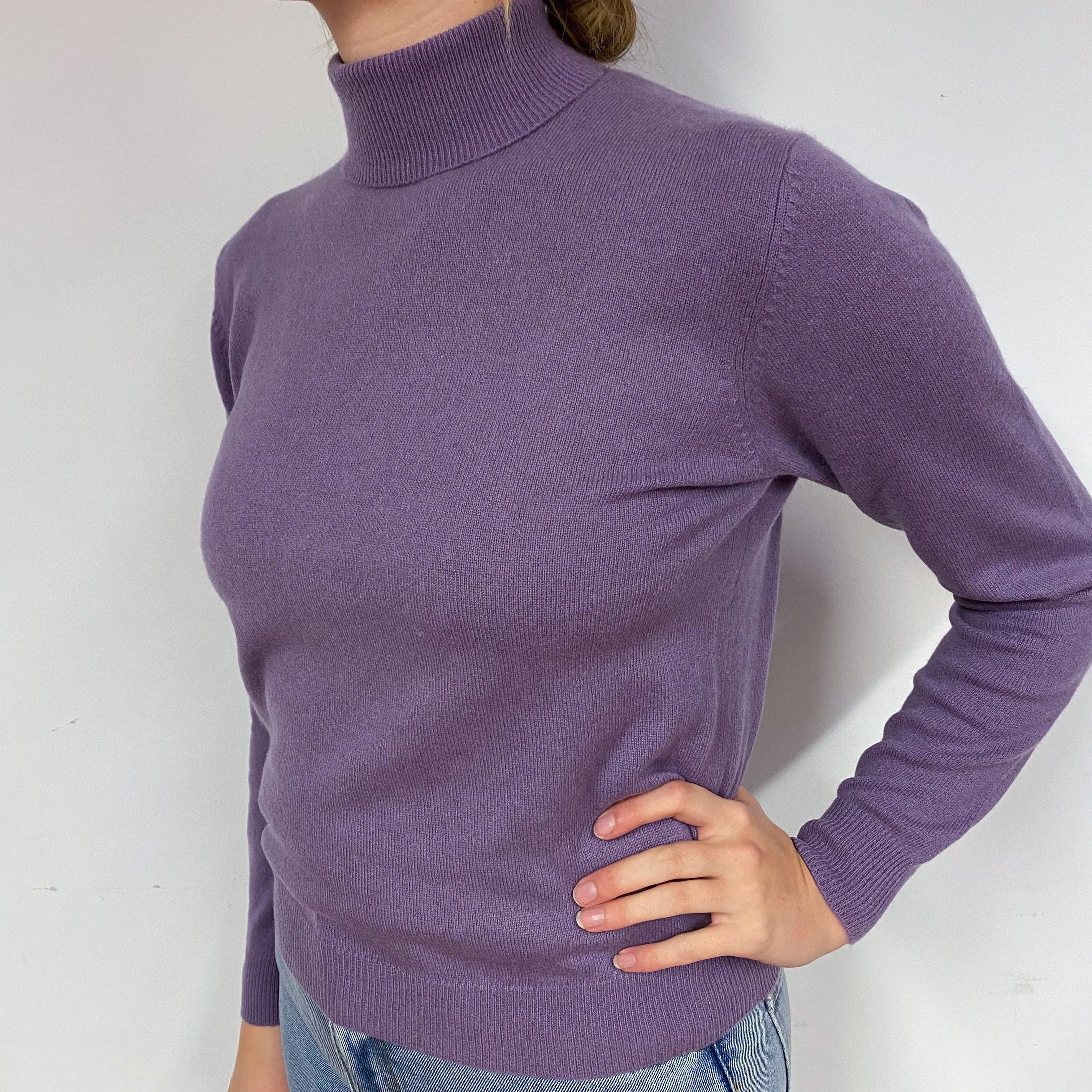 Dusky Purple Cashmere Polo Neck Jumper Small