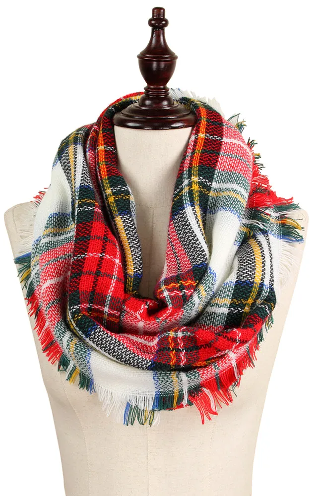 EAS8435 Plaid Woven Infinity Scarf