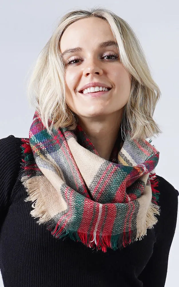 EAS8435 Plaid Woven Infinity Scarf