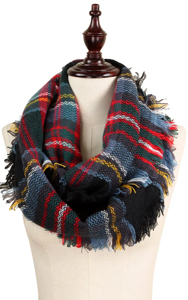 EAS8435 Plaid Woven Infinity Scarf