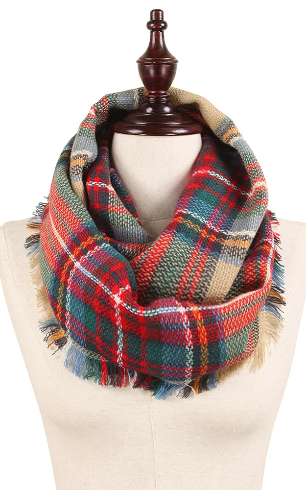 EAS8435 Plaid Woven Infinity Scarf