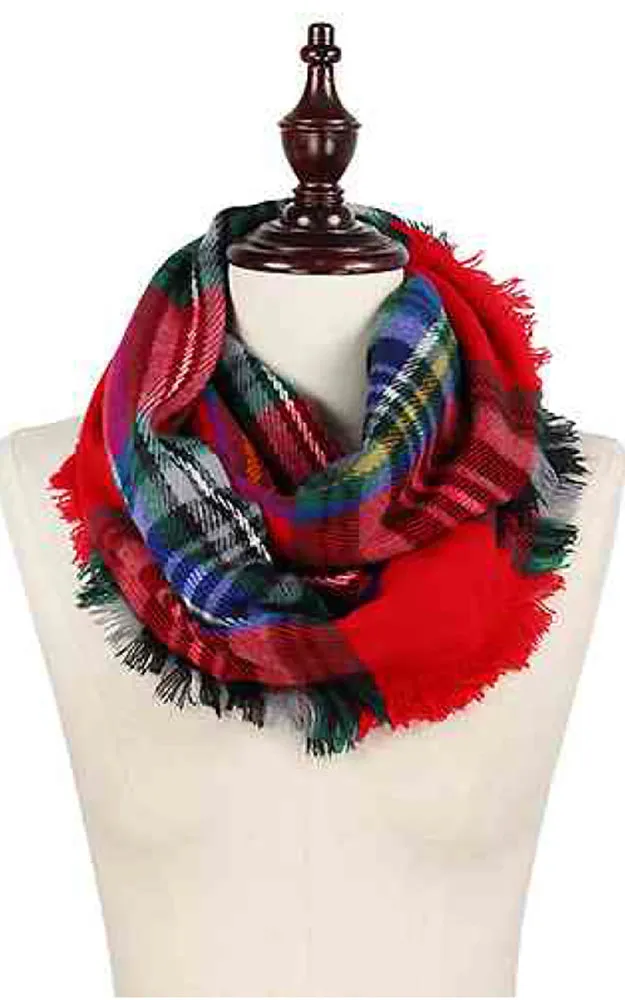 EAS8435 Plaid Woven Infinity Scarf