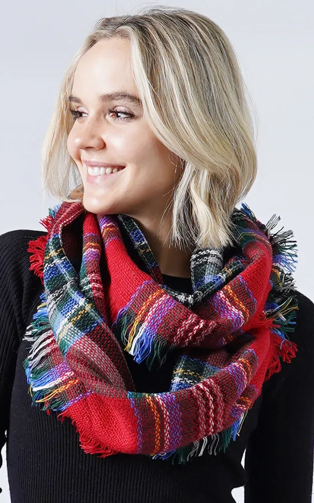 EAS8435 Plaid Woven Infinity Scarf