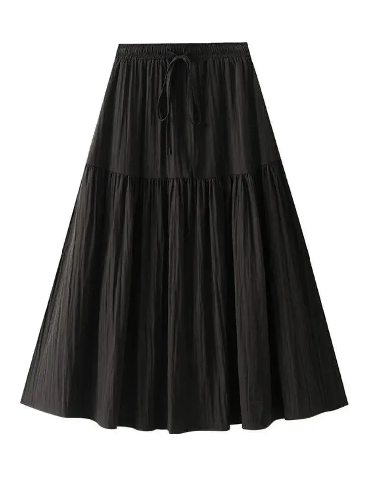 Elegant Lace-Up Elastic Pleated Skirt