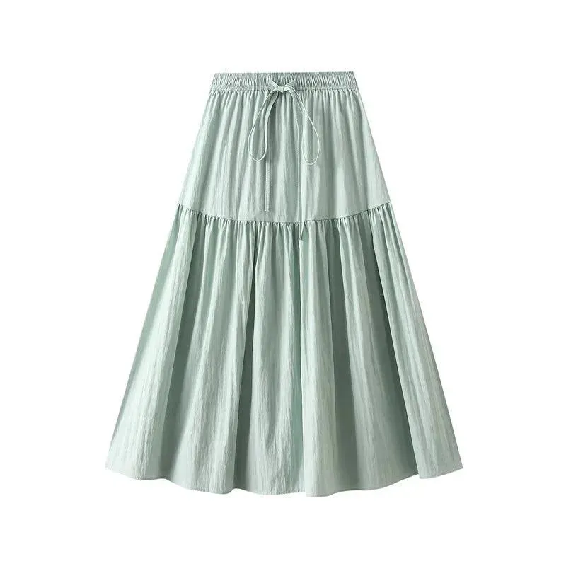 Elegant Lace-Up Elastic Pleated Skirt