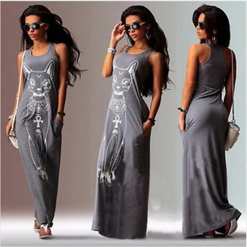 Elegant Trendy Ladies' Floral Print Long Dress With Pocket For Summer Beach