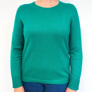 Emerald Green Button Cuff Cashmere Crew Neck Jumper Large