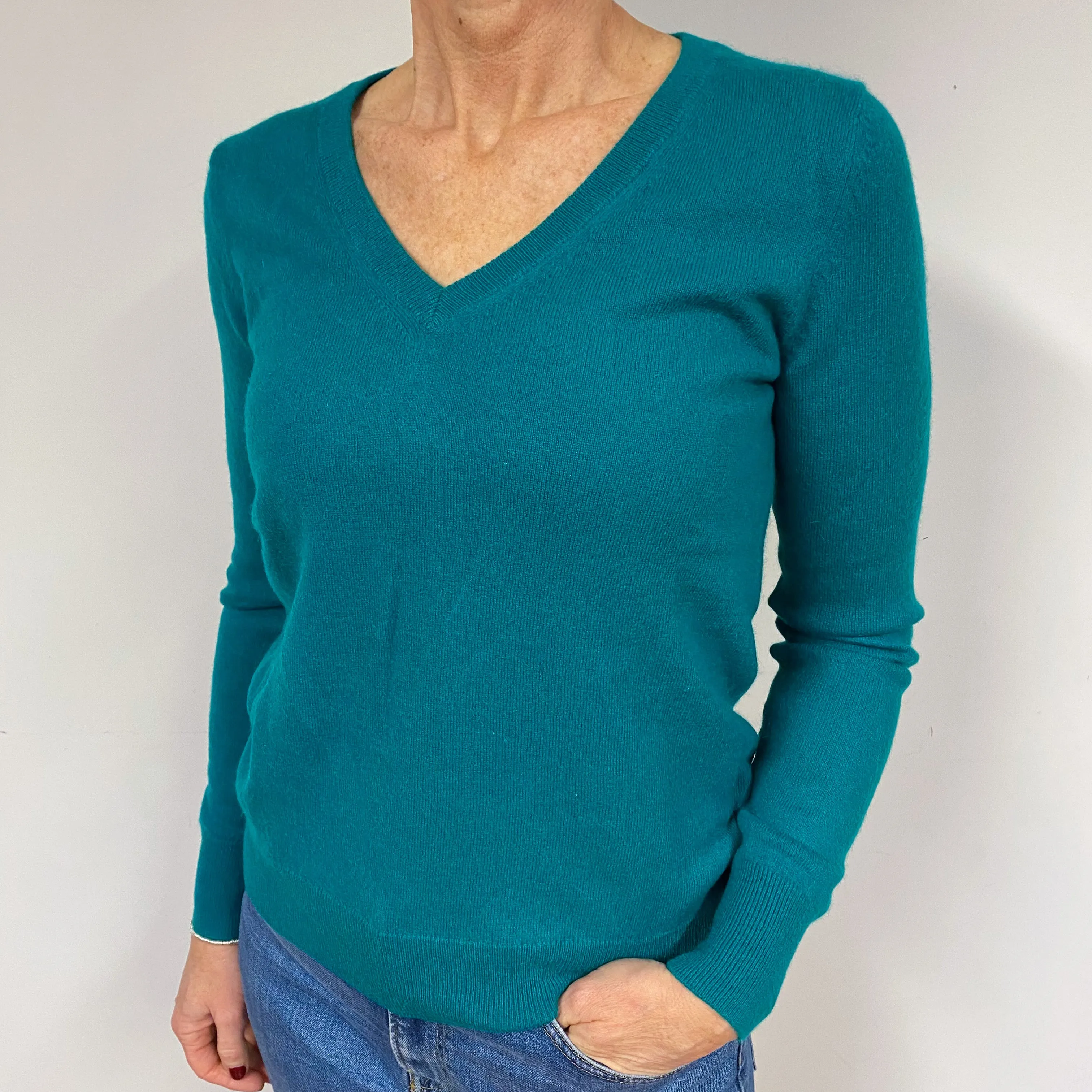 Emerald Green Cashmere V-Neck Jumper Medium