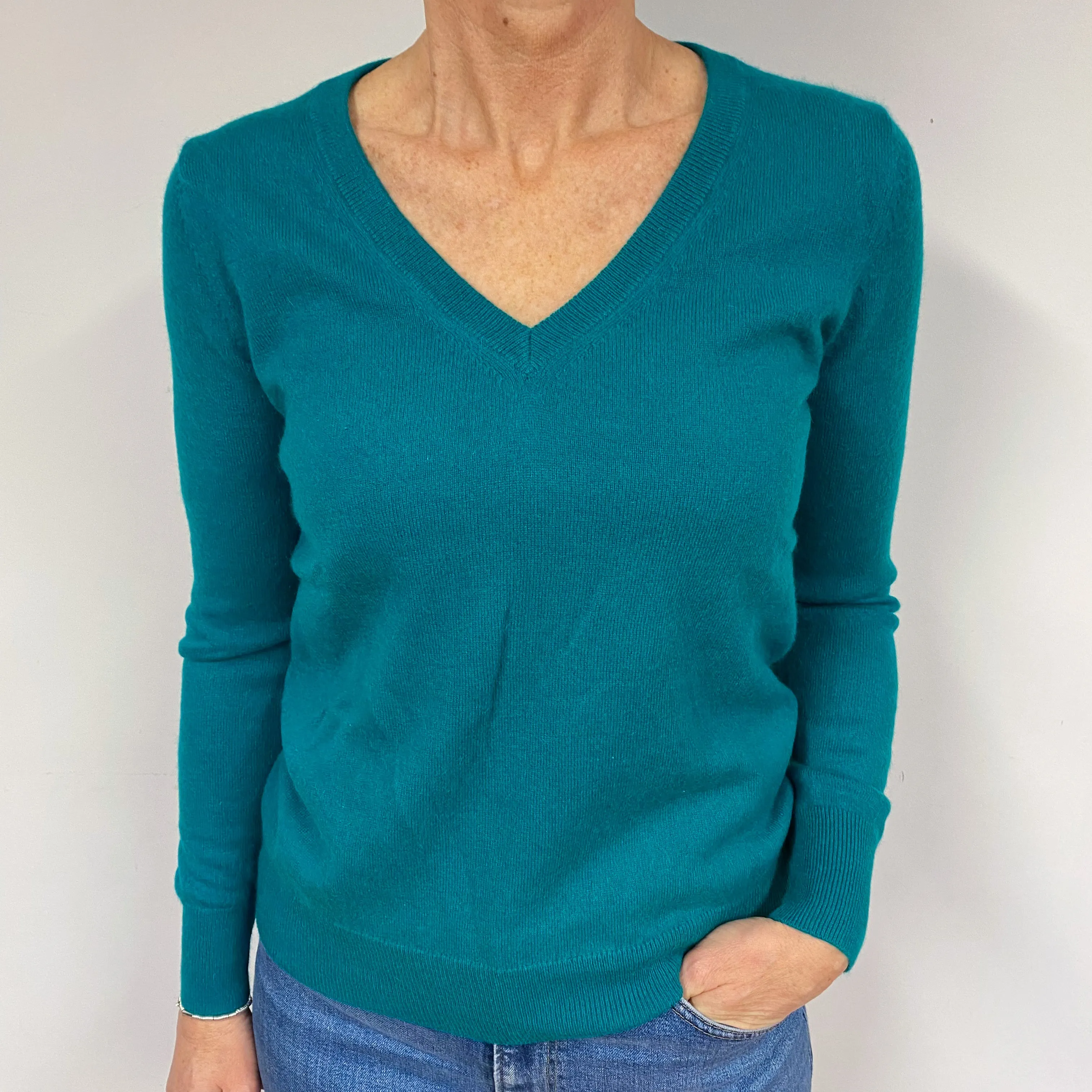 Emerald Green Cashmere V-Neck Jumper Medium