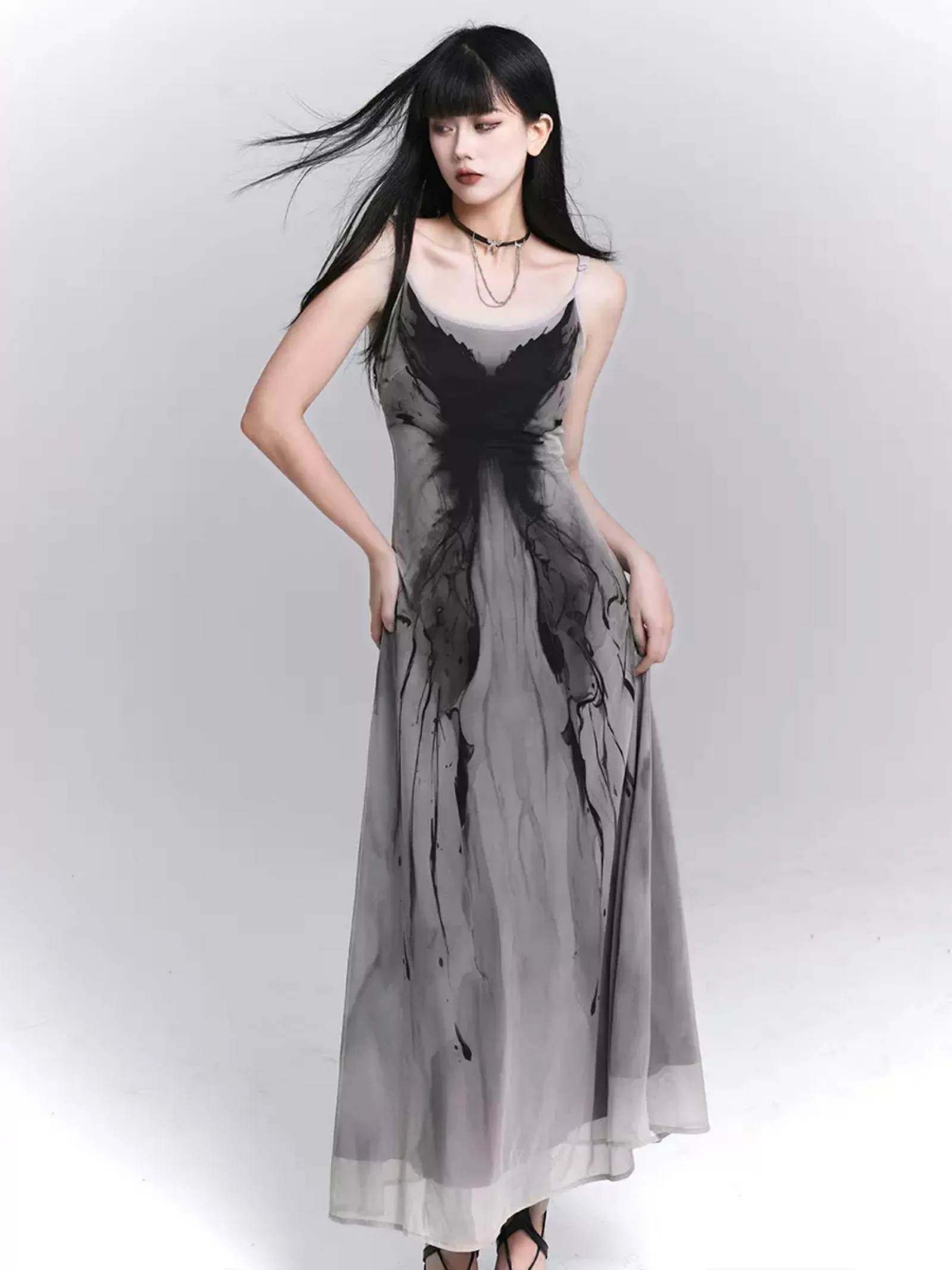 Ethereal Ink Splash Maxi Dress