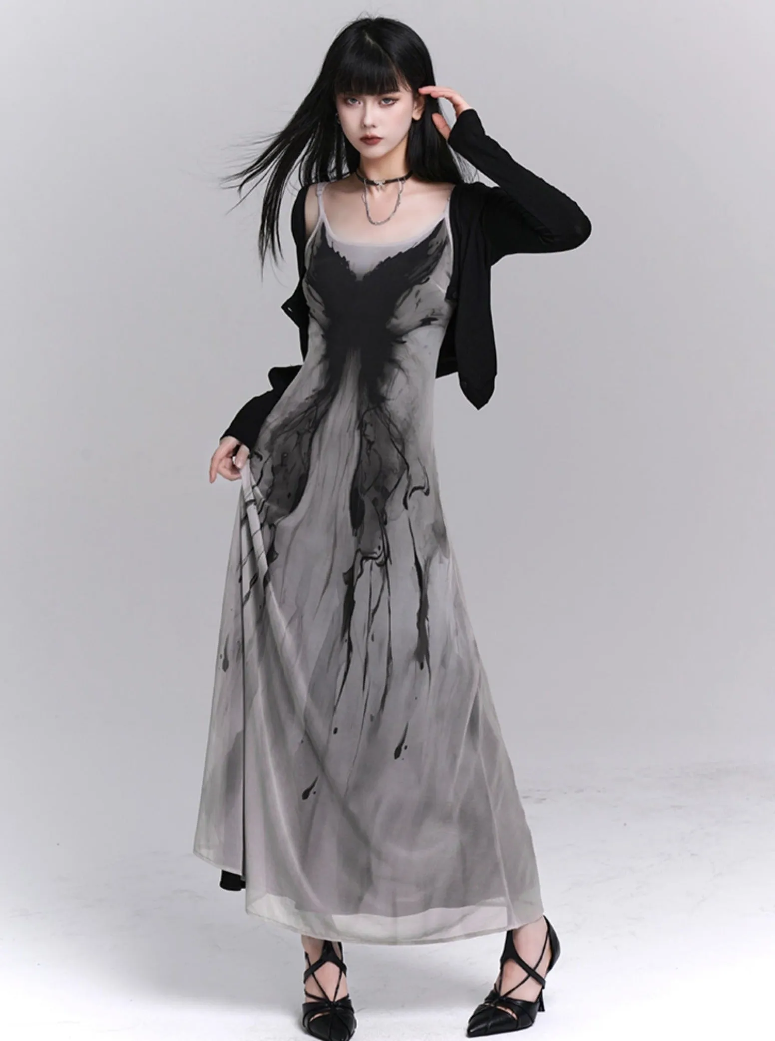 Ethereal Ink Splash Maxi Dress