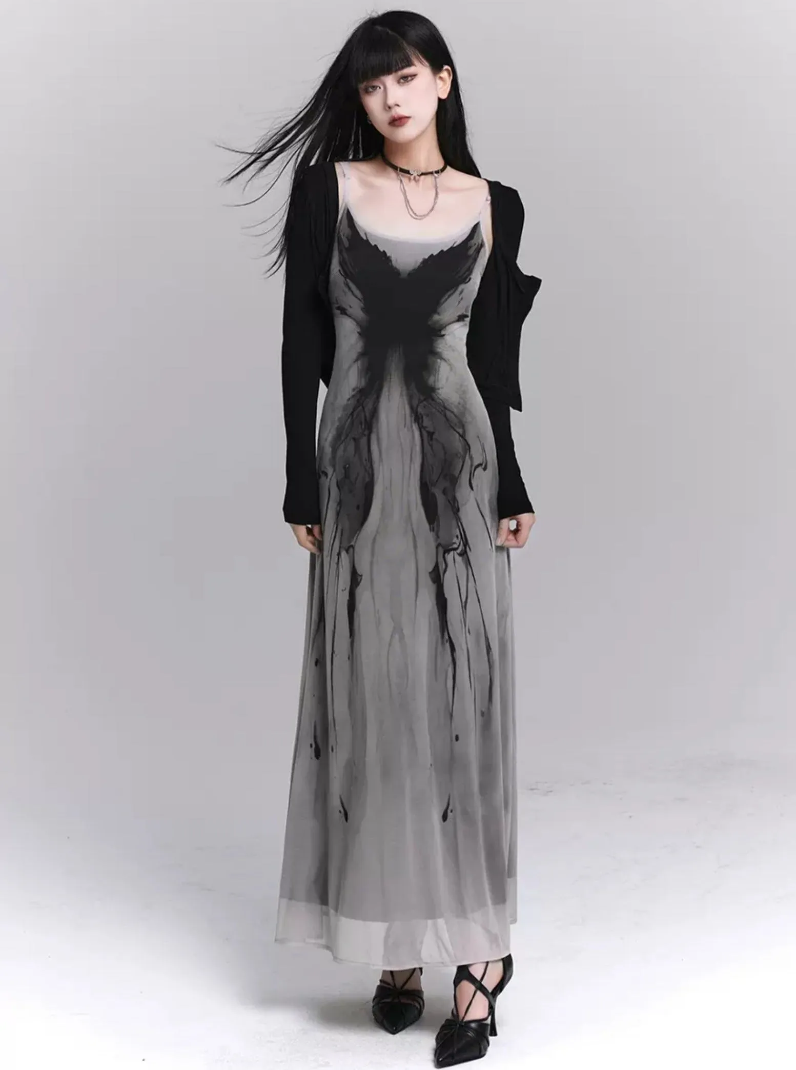 Ethereal Ink Splash Maxi Dress