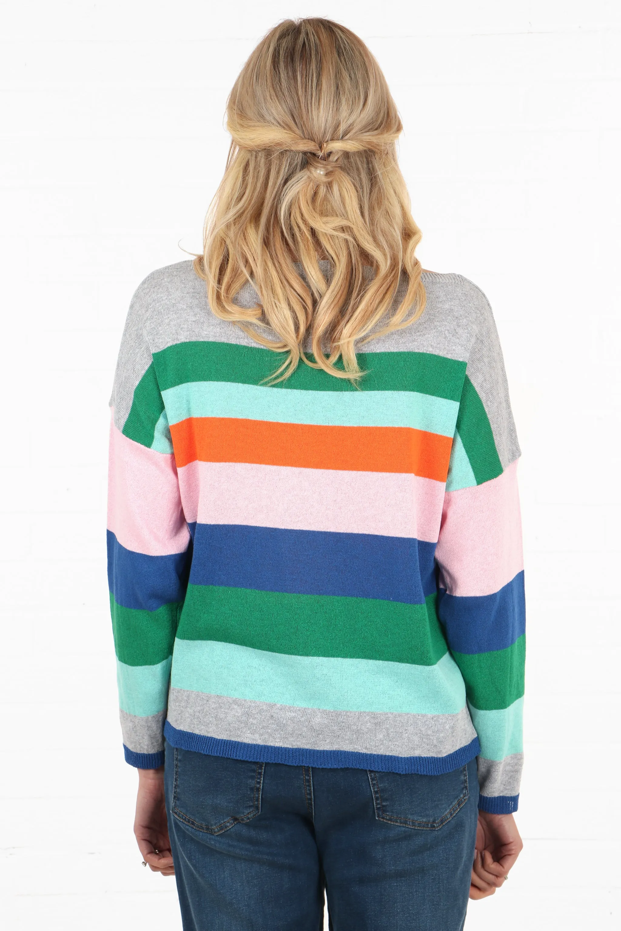 Eva Lightweight Jumper - Light Grey/Rainbow, Striped